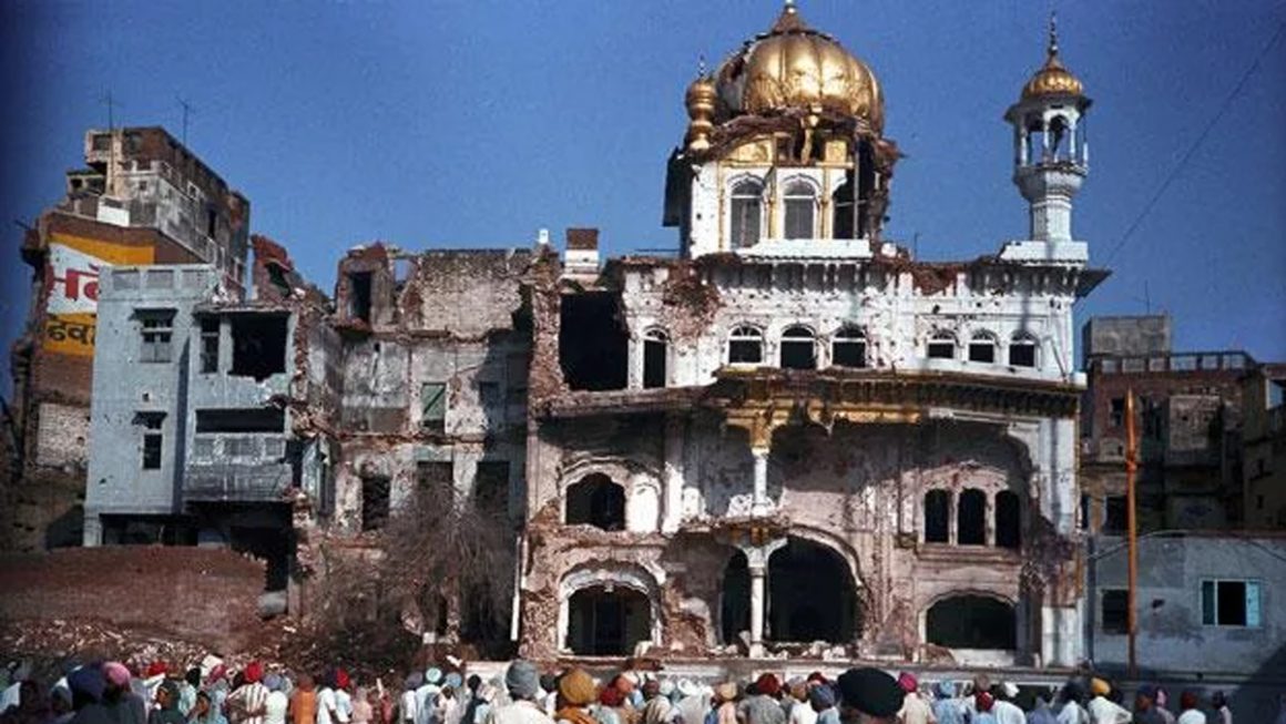 Akal Takht Sahib after June 1984 attack by Indian Army